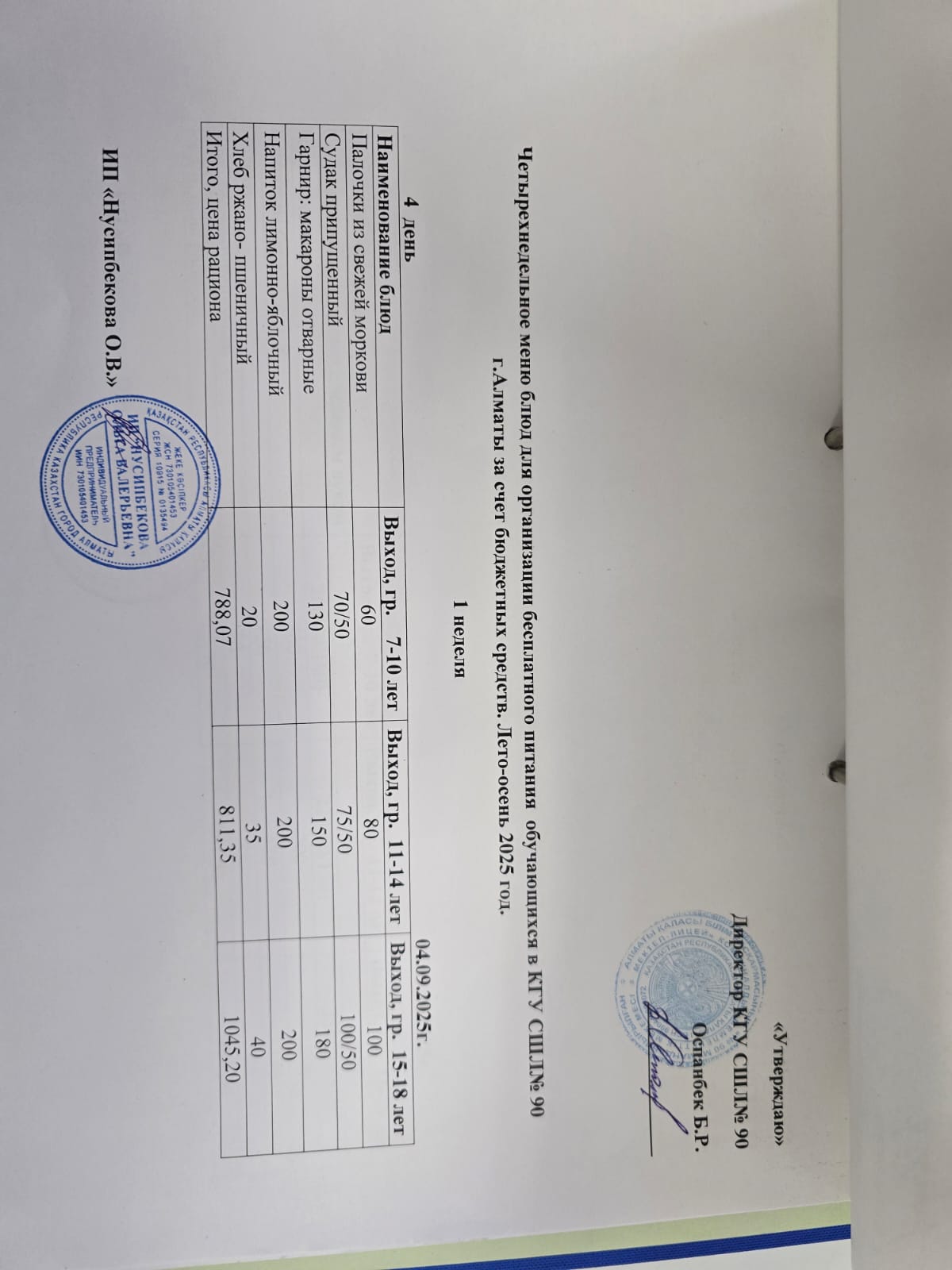 Ас мәзірі 04.09.2025 / Меню 04.09.2025