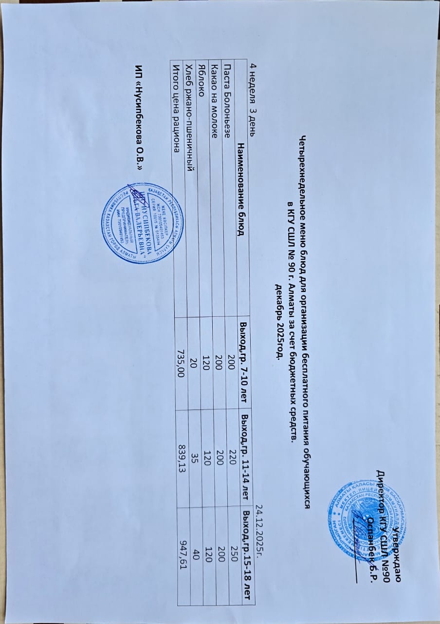 Ас мәзірі 24.12.2025 \ Меню 24.12.2025